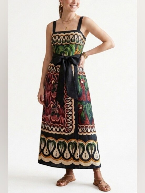 FARM Rio Dresses & Skirts - FARM Rio Coconut Tree Flow Scarf Linen-Blend Midi Dress - Size S